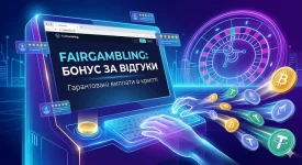 Банер FairGambling отримання бонусу в криптовалюті за відгук про казино..webp